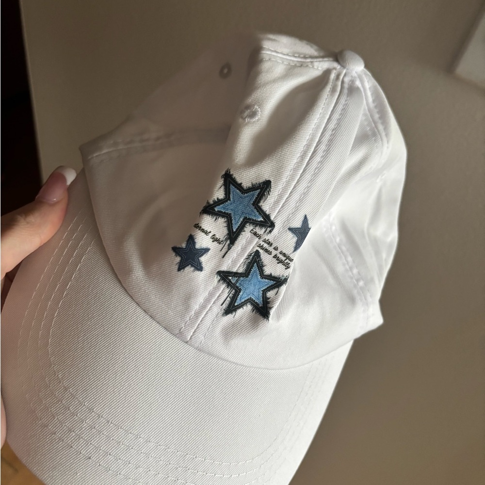 White Cap with Blue Star Design